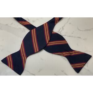 Brooks Brothers Makers Repp Silk Self Tie Bowtie Bow Tie Stripe Yellow Navy Blue